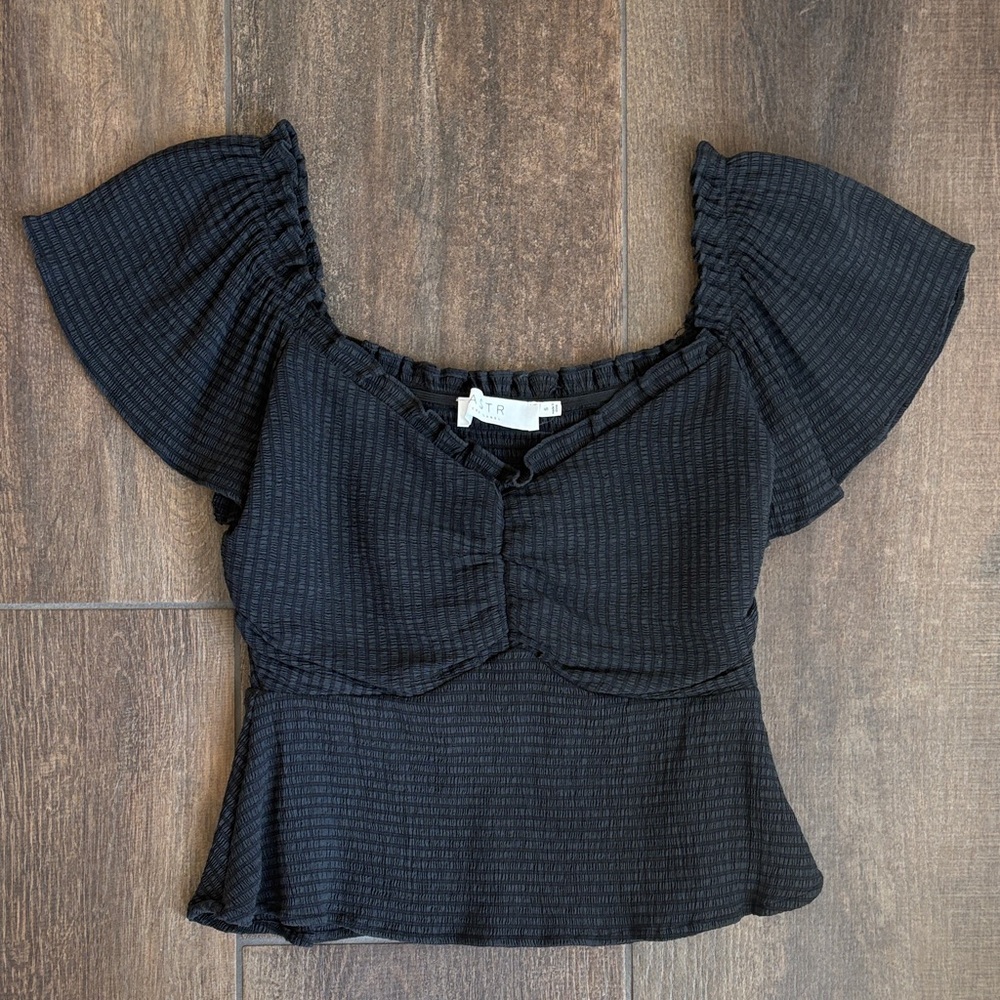 Astr Off-Shoulder Black Peplum Crop Top
